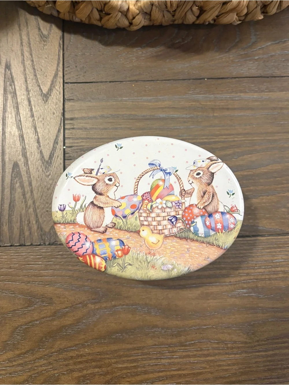Cute Easter Bunny Trinket Box with Colorful Eggs